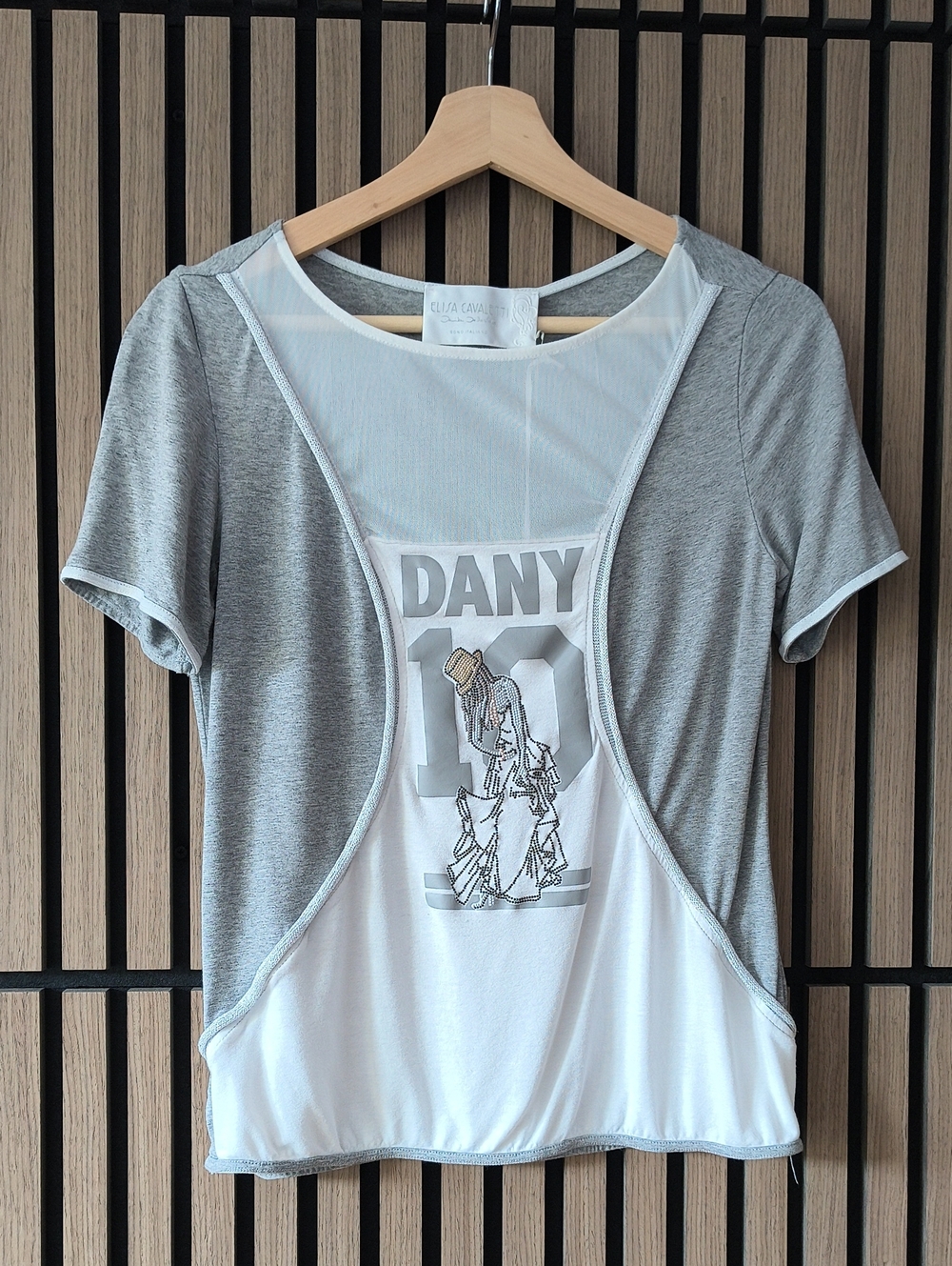 Elisa Cavaletti Gray and White Short Sleeve Graphic Tee Made In Italy